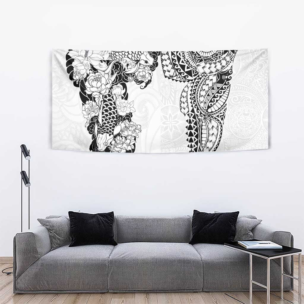 Japanese Irezumi and Hawaiian Polynesian Art Tattoo Tapestry White Color - Polynesian Pride