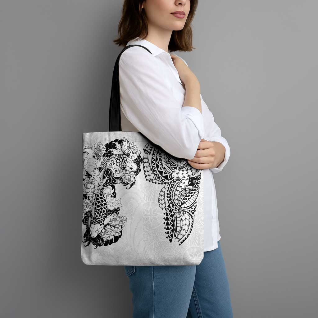 Japanese Irezumi and Hawaiian Polynesian Art Tattoo Tote Bag White Color - Polynesian Pride