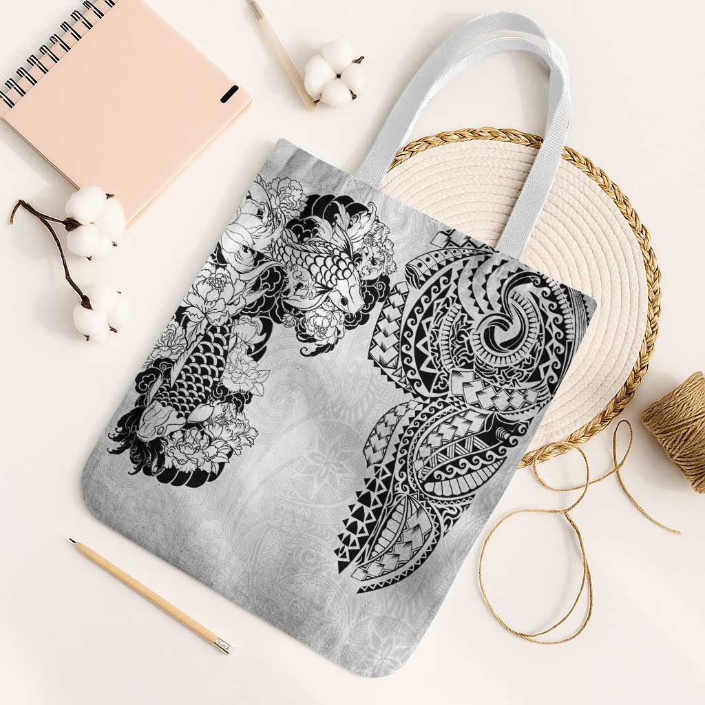 Japanese Irezumi and Hawaiian Polynesian Art Tattoo Tote Bag White Color - Polynesian Pride