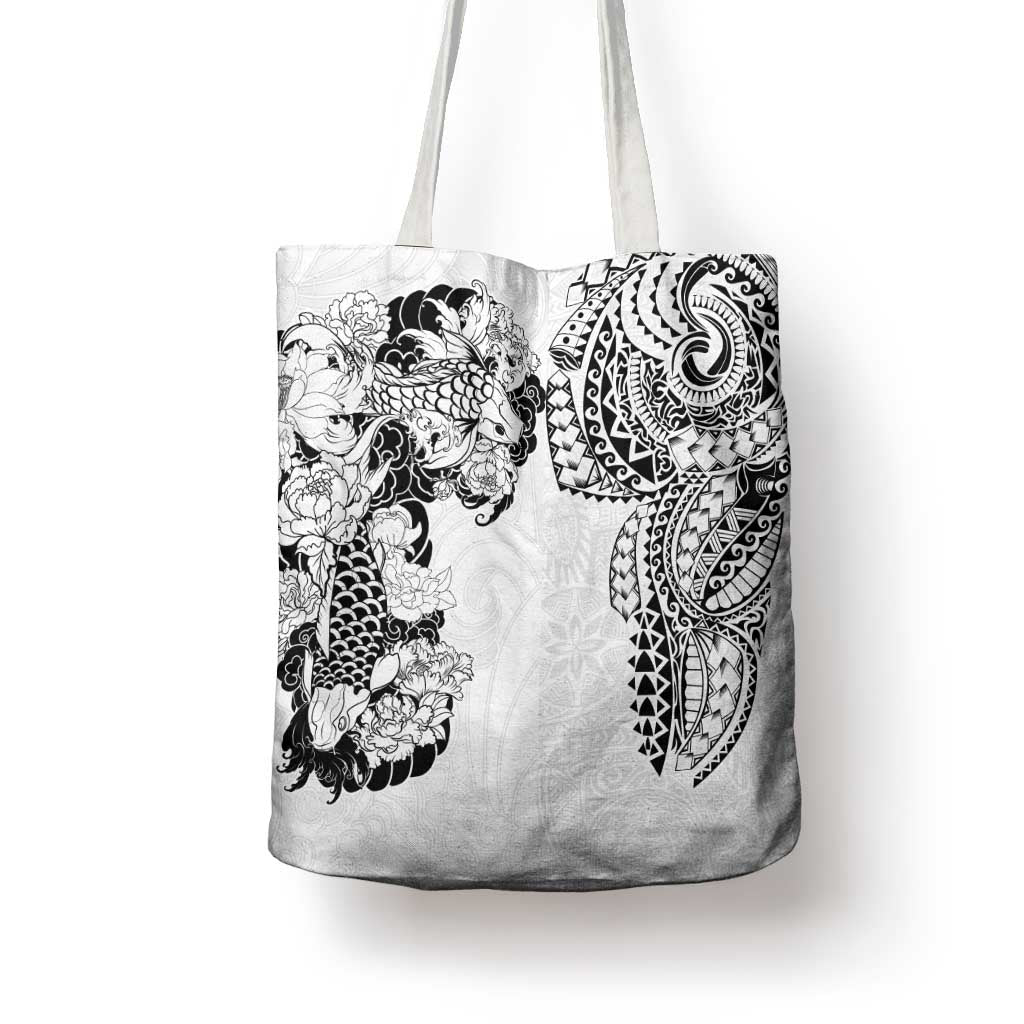 Japanese Irezumi and Hawaiian Polynesian Art Tattoo Tote Bag White Color - Polynesian Pride