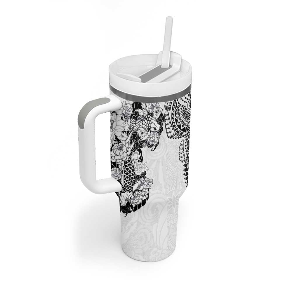 Japanese Irezumi and Hawaiian Polynesian Art Tattoo Tumbler With Handle White Color - Polynesian Pride