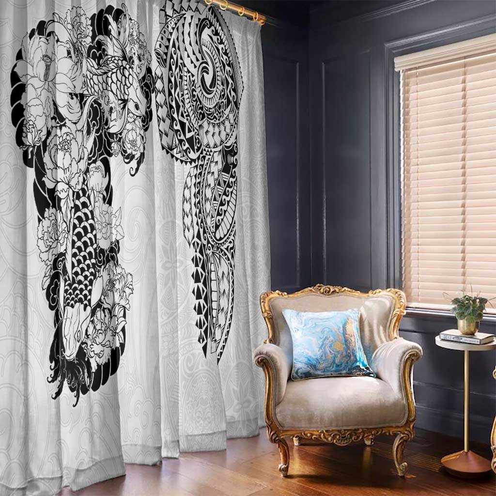 Japanese Irezumi and Hawaiian Polynesian Art Tattoo Window Curtain White Color - Polynesian Pride