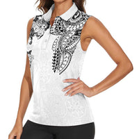 Japanese Irezumi and Hawaiian Polynesian Art Tattoo Women Sleeveless Polo Shirt White Color - Polynesian Pride