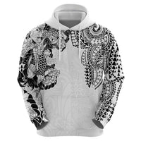 Japanese Irezumi and Hawaiian Polynesian Art Tattoo Zip Hoodie White Color - Polynesian Pride