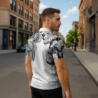 Japanese Irezumi and Hawaiian Polynesian Art Tattoo Zipper Polo Shirt White Color - Polynesian Pride