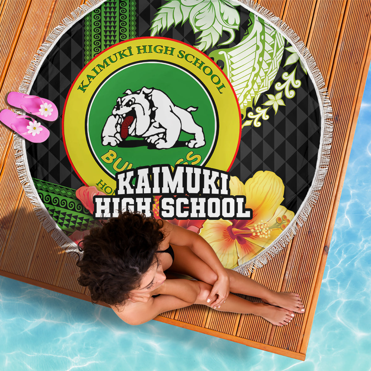 Hawaii Kaimuki High School Beach Blanket Tribal Kakau Pattern Mix Hibiscus Flower LT03 - Polynesian Pride
