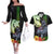 Hawaii Kaimuki High School Couples Matching Off The Shoulder Long Sleeve Dress and Hawaiian Shirt Tribal Kakau Pattern Mix Hibiscus Flower LT03 Black - Polynesian Pride