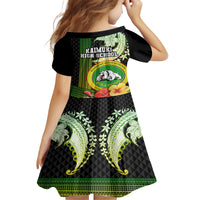 Hawaii Kaimuki High School Kid Short Sleeve Dress Tribal Kakau Pattern Mix Hibiscus Flower LT03 - Polynesian Pride