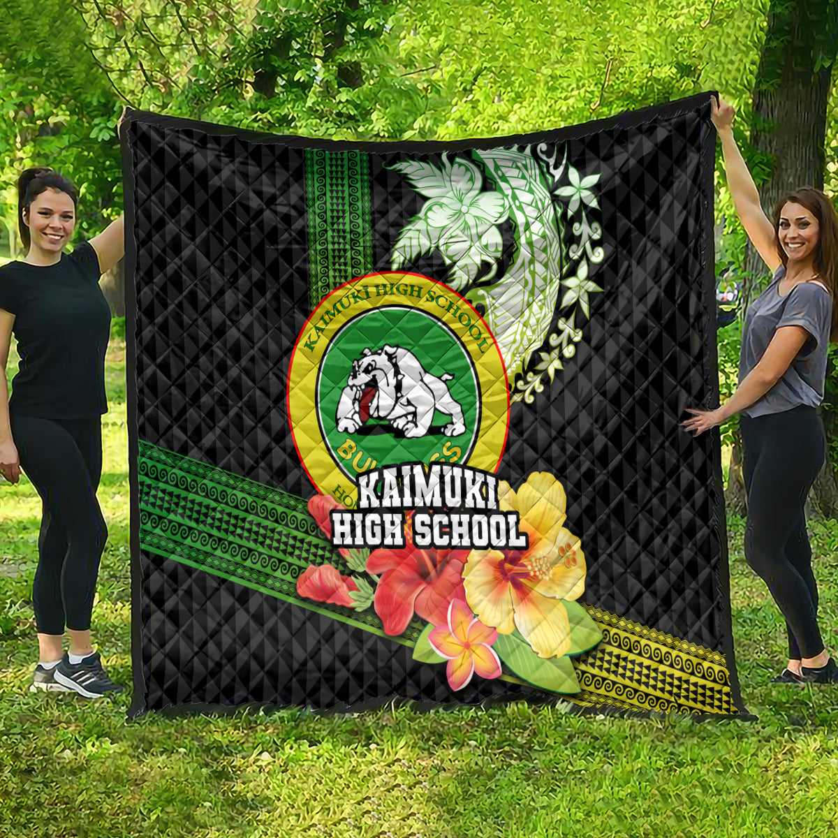 Hawaii Kaimuki High School Quilt Tribal Kakau Pattern Mix Hibiscus Flower LT03 - Polynesian Pride