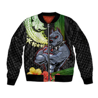 Hawaii Kaimuki High School Sleeve Zip Bomber Jacket Tribal Kakau Pattern Mix Hibiscus Flower LT03 Unisex Black - Polynesian Pride