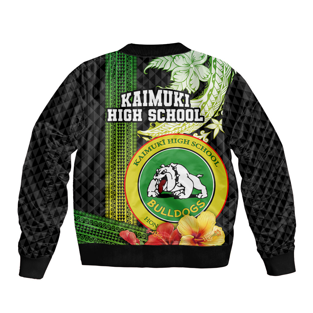 Hawaii Kaimuki High School Sleeve Zip Bomber Jacket Tribal Kakau Pattern Mix Hibiscus Flower LT03 - Polynesian Pride