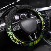 Hawaii Kaimuki High School Steering Wheel Cover Tribal Kakau Pattern Mix Hibiscus Flower