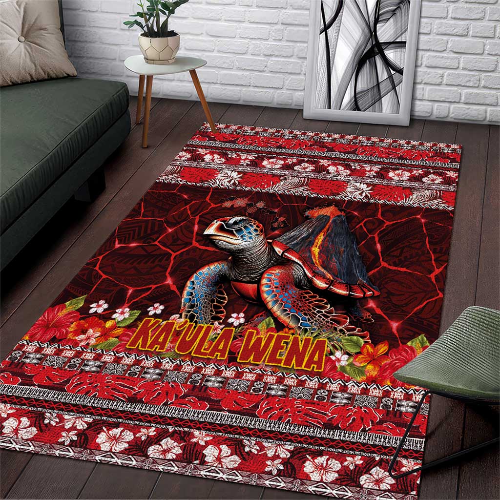 Hawaii KaʻUla Wena Volcano Turtle Area Rug Lava and Tropical Plants Tribal Pattern