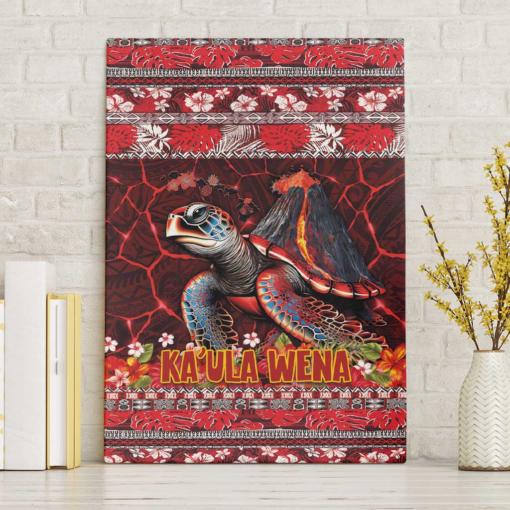 Hawaii KaʻUla Wena Volcano Turtle Canvas Wall Art Lava and Tropical Plants Tribal Pattern