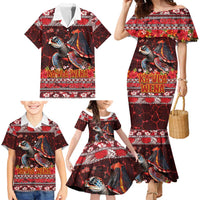 Hawaii KaʻUla Wena Volcano Turtle Family Matching Mermaid Dress and Hawaiian Shirt Lava and Tropical Plants Tribal Pattern