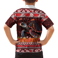 Hawaii KaUla Wena Volcano Turtle Family Matching Puletasi and Hawaiian Shirt Lava and Tropical Plants Tribal Pattern LT03 - Polynesian Pride
