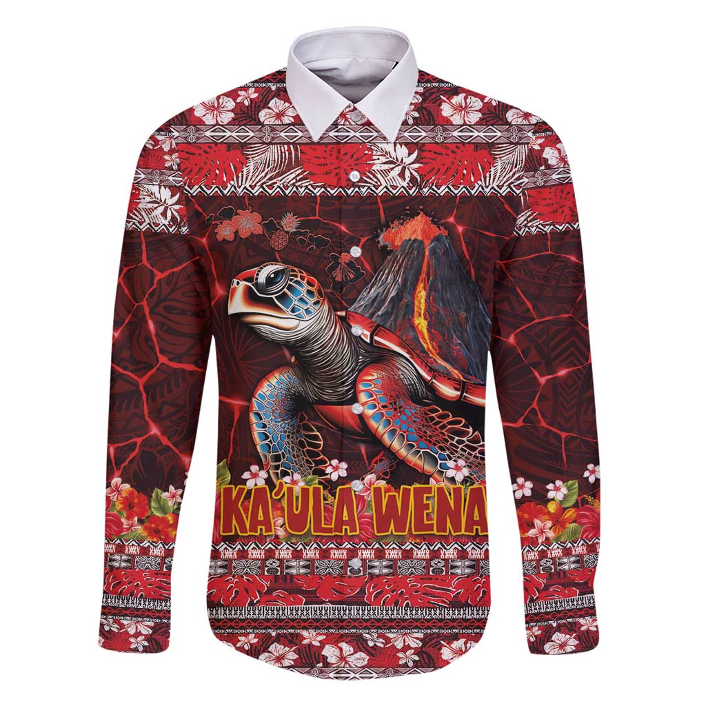 Hawaii KaʻUla Wena Volcano Turtle Family Matching Summer Maxi Dress and Hawaiian Shirt Lava and Tropical Plants Tribal Pattern