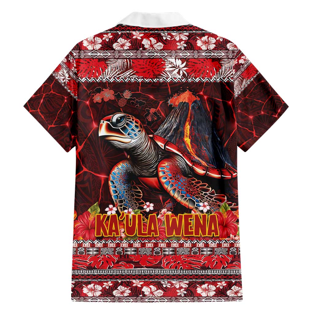 Hawaii KaʻUla Wena Volcano Turtle Hawaiian Shirt Lava and Tropical Plants Tribal Pattern
