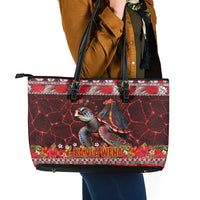 Hawaii KaʻUla Wena Volcano Turtle Leather Tote Bag Lava and Tropical Plants Tribal Pattern