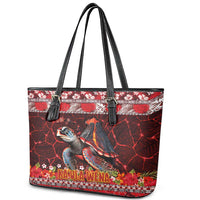 Hawaii KaʻUla Wena Volcano Turtle Leather Tote Bag Lava and Tropical Plants Tribal Pattern