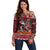 Hawaii KaʻUla Wena Volcano Turtle Off Shoulder Sweater Lava and Tropical Plants Tribal Pattern