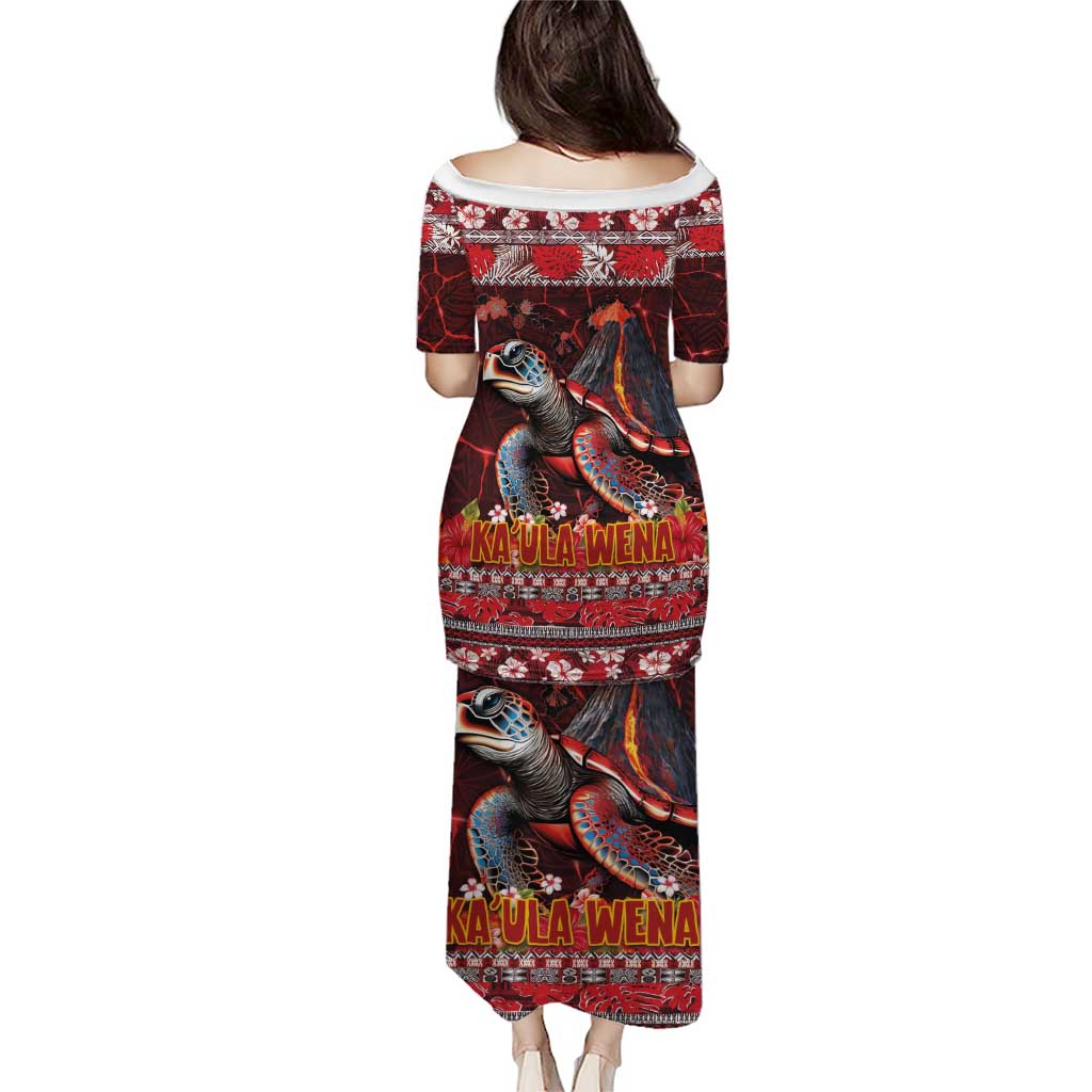 Hawaii KaʻUla Wena Volcano Turtle Puletasi Lava and Tropical Plants Tribal Pattern