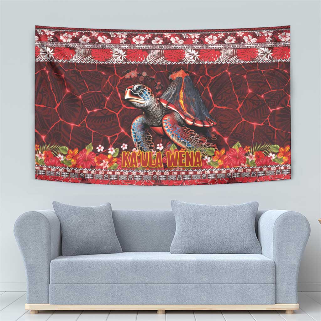 Hawaii KaʻUla Wena Volcano Turtle Tapestry Lava and Tropical Plants Tribal Pattern