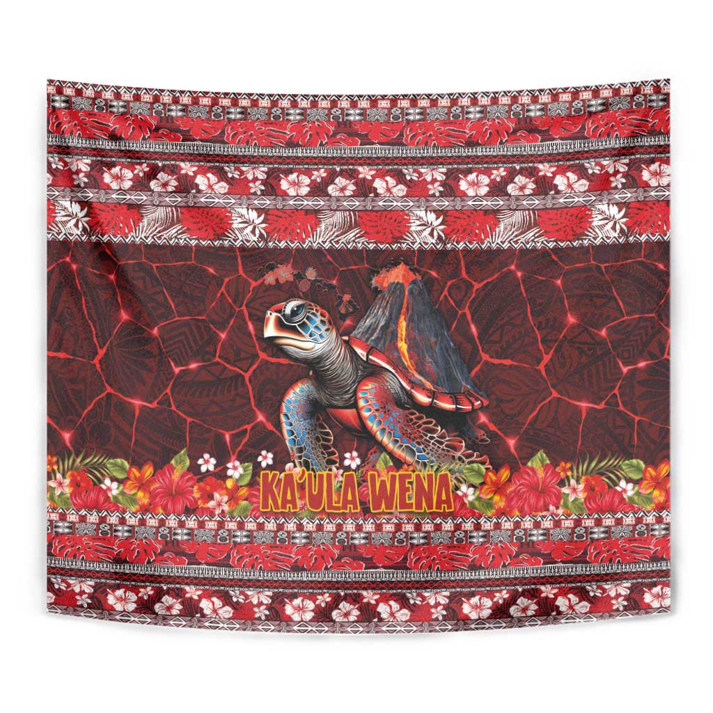 Hawaii KaʻUla Wena Volcano Turtle Tapestry Lava and Tropical Plants Tribal Pattern
