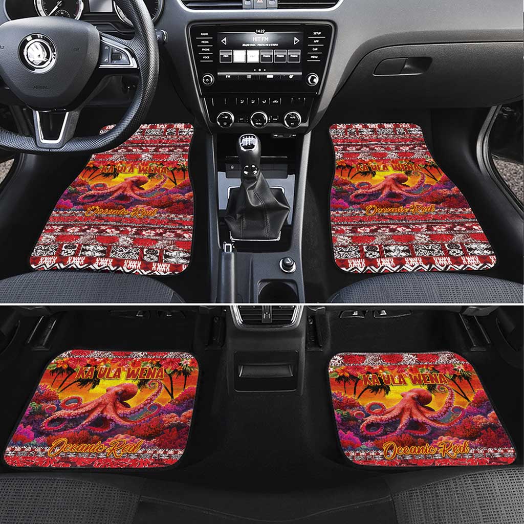 Hawaii KaʻUla Wena Octopus Car Mats Oceanic Red with Corals and Tropical On Sunset Landscape