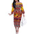 Hawaii KaʻUla Wena Octopus Family Matching Off The Shoulder Long Sleeve Dress and Hawaiian Shirt Oceanic Red with Corals and Tropical On Sunset Landscape