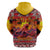 Hawaii KaʻUla Wena Octopus Hoodie Oceanic Red with Corals and Tropical On Sunset Landscape