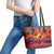 Hawaii KaʻUla Wena Octopus Leather Tote Bag Oceanic Red with Corals and Tropical On Sunset Landscape