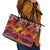 Hawaii KaʻUla Wena Octopus Leather Tote Bag Oceanic Red with Corals and Tropical On Sunset Landscape