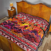 Hawaii KaʻUla Wena Octopus Quilt Oceanic Red with Corals and Tropical On Sunset Landscape