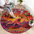 Hawaii KaʻUla Wena Octopus Round Carpet Oceanic Red with Corals and Tropical On Sunset Landscape