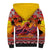 Hawaii KaʻUla Wena Octopus Sherpa Hoodie Oceanic Red with Corals and Tropical On Sunset Landscape