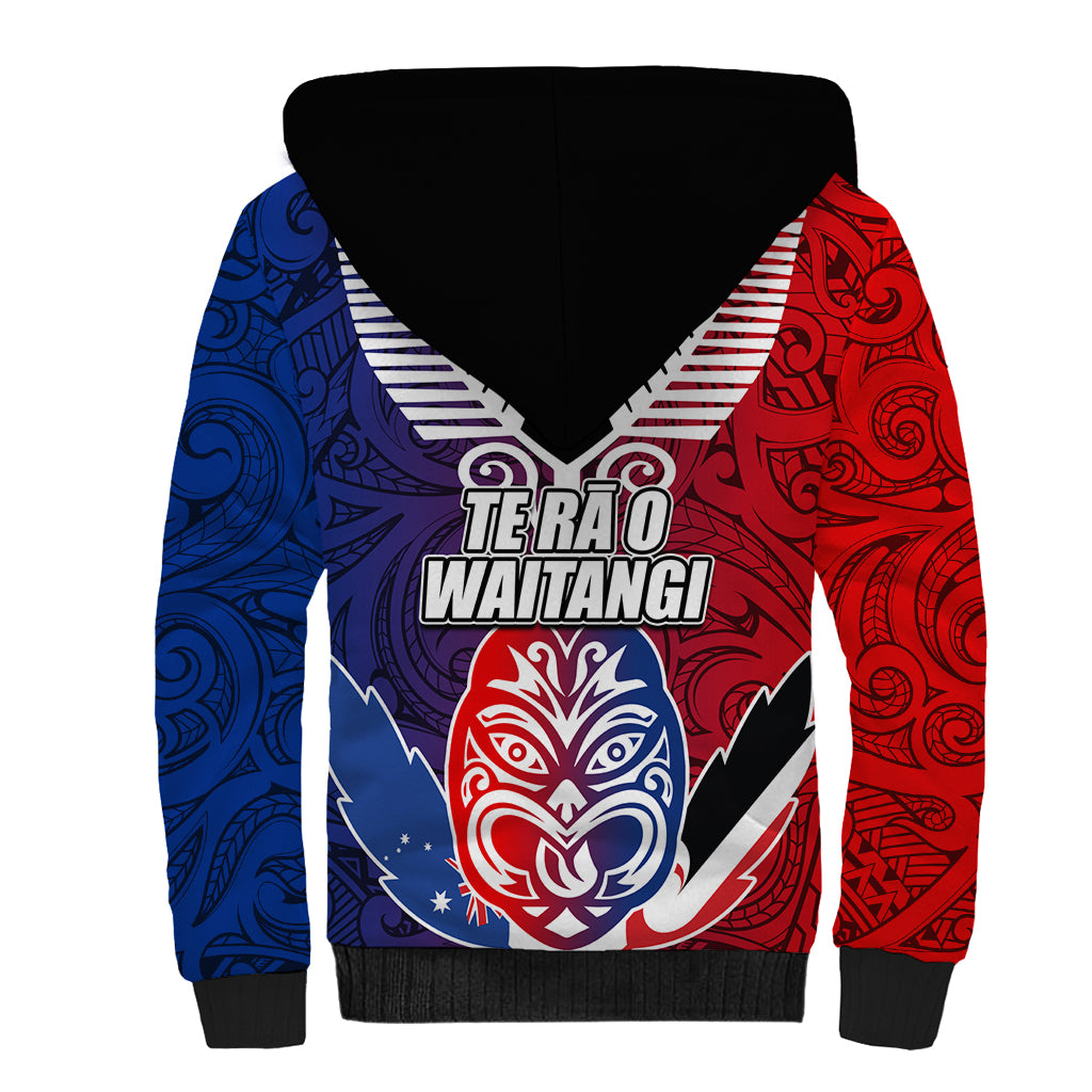 New Zealand Waitangi Sherpa Hoodie Kia Ora Maori Koruru Tiki Mask LT03 - Polynesian Pride