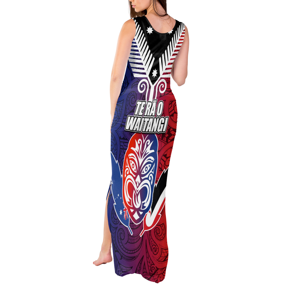 New Zealand Waitangi Tank Maxi Dress Kia Ora Maori Koruru Tiki Mask LT03 - Polynesian Pride