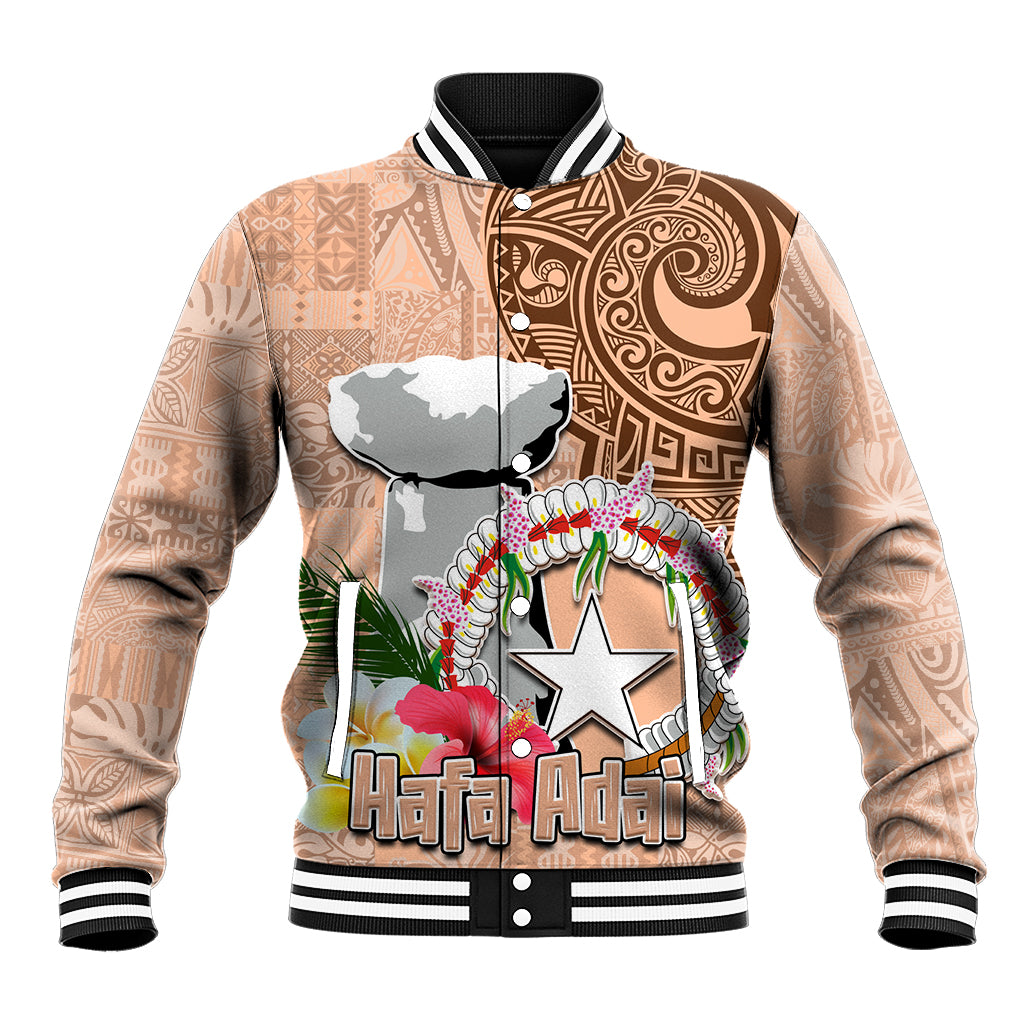 Northern Mariana Islands Hafa Adai Latte Stone Baseball Jacket Peach Fuzz Color LT03 Unisex Peach Fuzz Color - Polynesian Pride