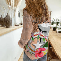 Northern Mariana Islands Hafa Adai Latte Stone Women Casual Shirt Peach Fuzz Color LT03 - Polynesian Pride