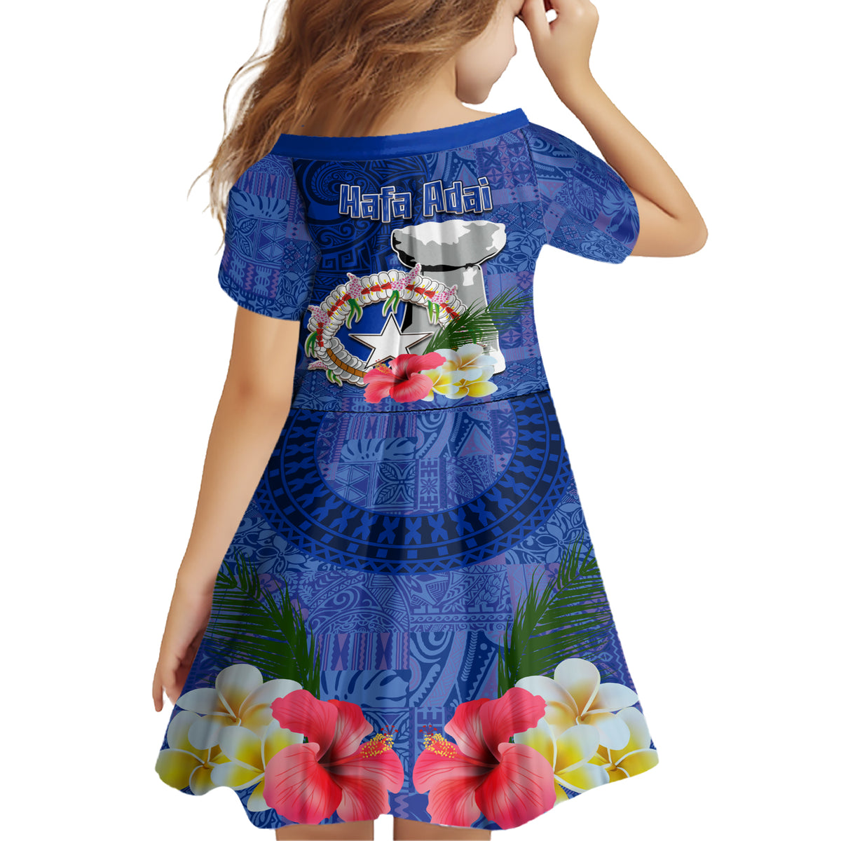 Northern Mariana Islands Hafa Adai Latte Stone Family Matching Short Sleeve Bodycon Dress and Hawaiian Shirt Blue Color LT03 - Polynesian Pride