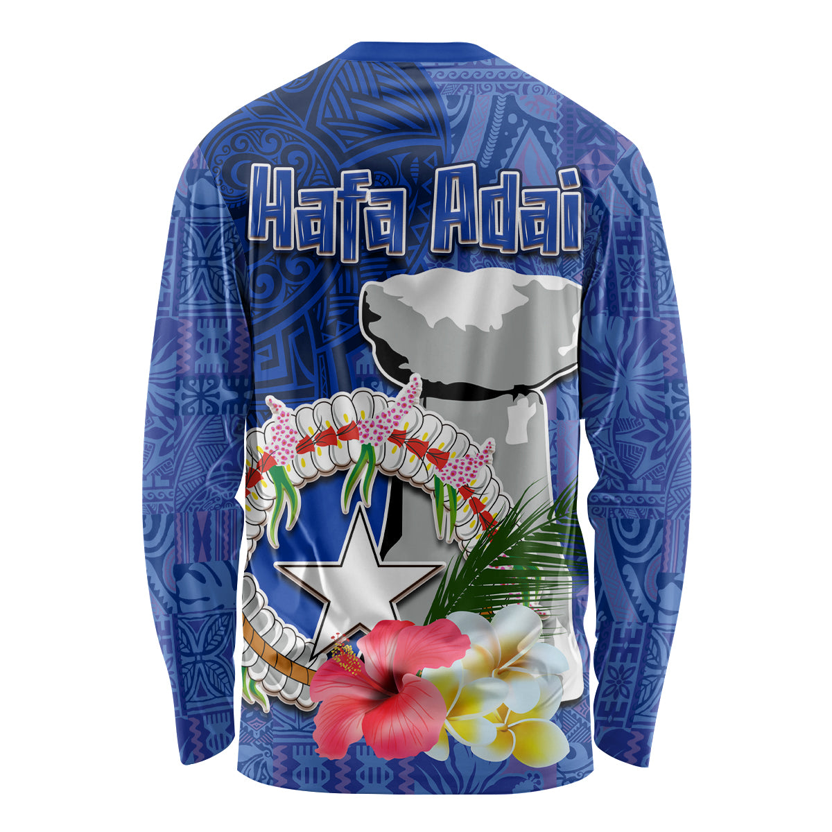 Northern Mariana Islands Hafa Adai Latte Stone Long Sleeve Shirt Blue Color LT03 - Polynesian Pride