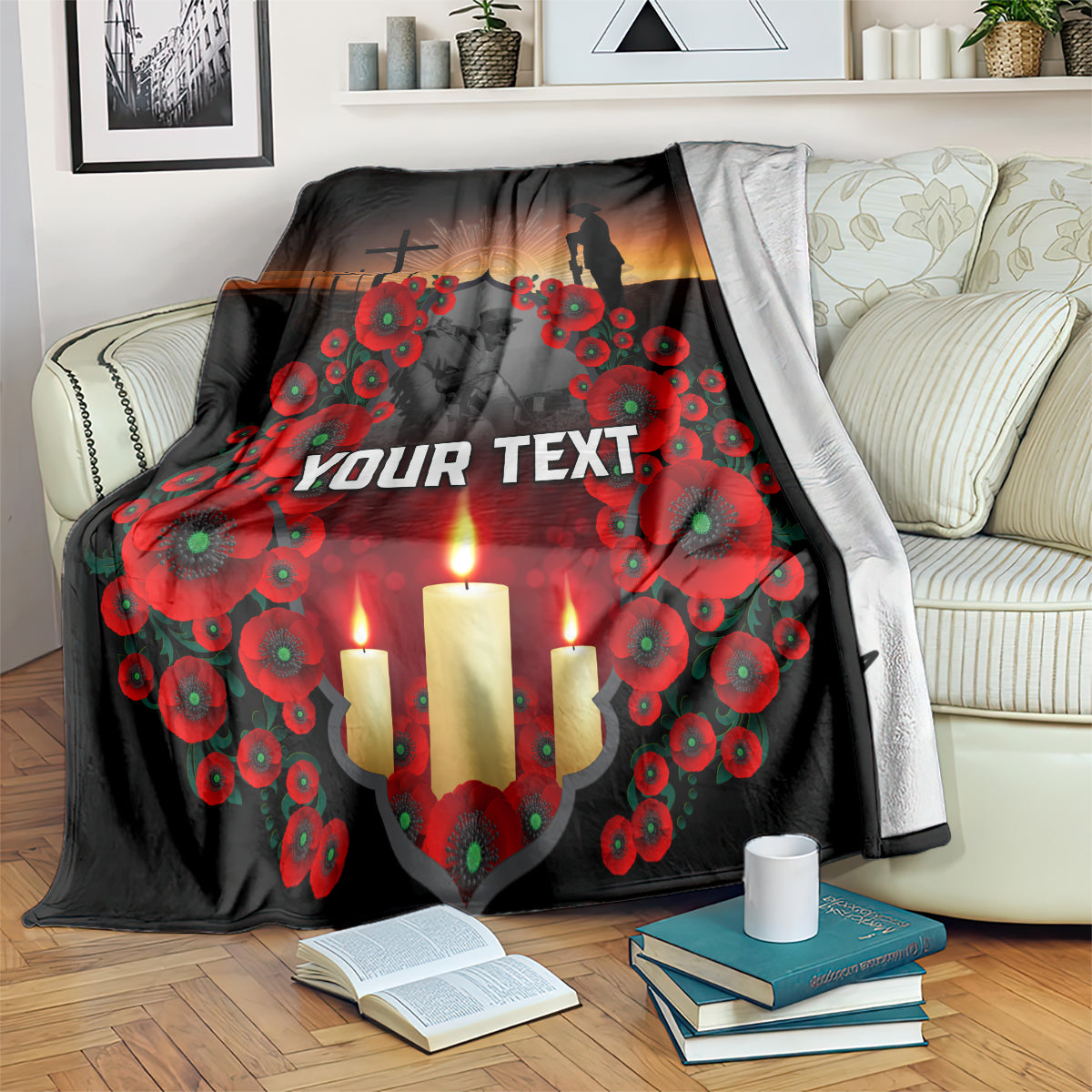 Custom New Zealand and Australia ANZAC Day Blanket Gallipoli and Canlelight Lest We Forget LT03 Black - Polynesian Pride