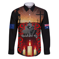 Custom New Zealand and Australia ANZAC Day Family Matching Puletasi and Hawaiian Shirt Gallipoli and Canlelight Lest We Forget LT03 Dad's Shirt - Long Sleeve Black - Polynesian Pride