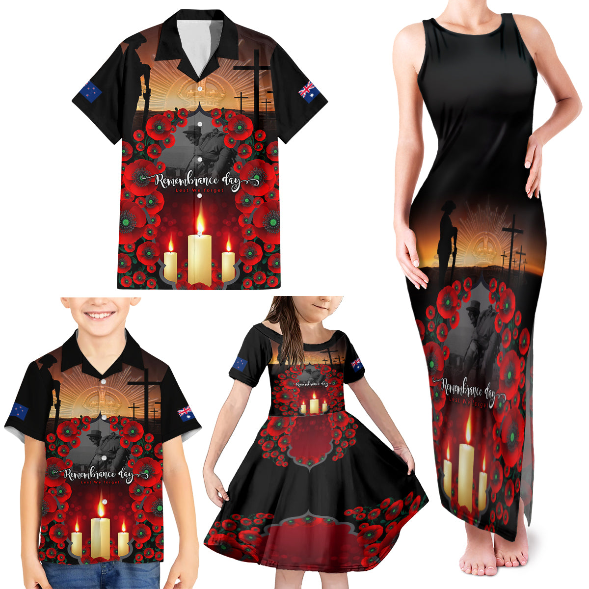 Custom New Zealand and Australia ANZAC Day Family Matching Tank Maxi Dress and Hawaiian Shirt Gallipoli and Canlelight Lest We Forget LT03 - Polynesian Pride