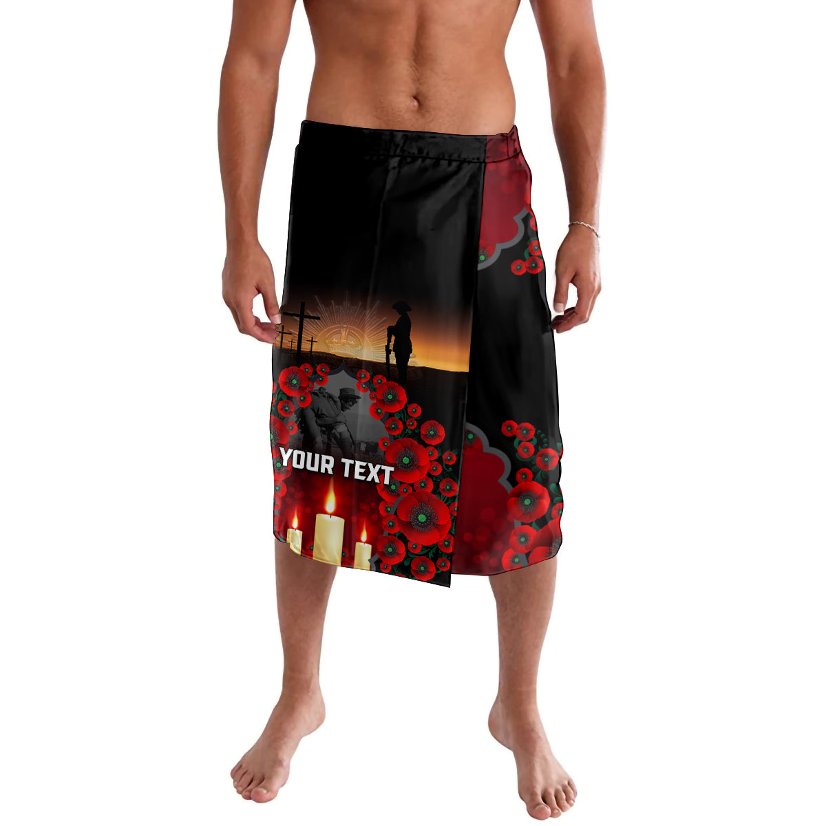 Custom New Zealand and Australia ANZAC Day Lavalava Gallipoli and Canlelight Lest We Forget LT03 Black - Polynesian Pride