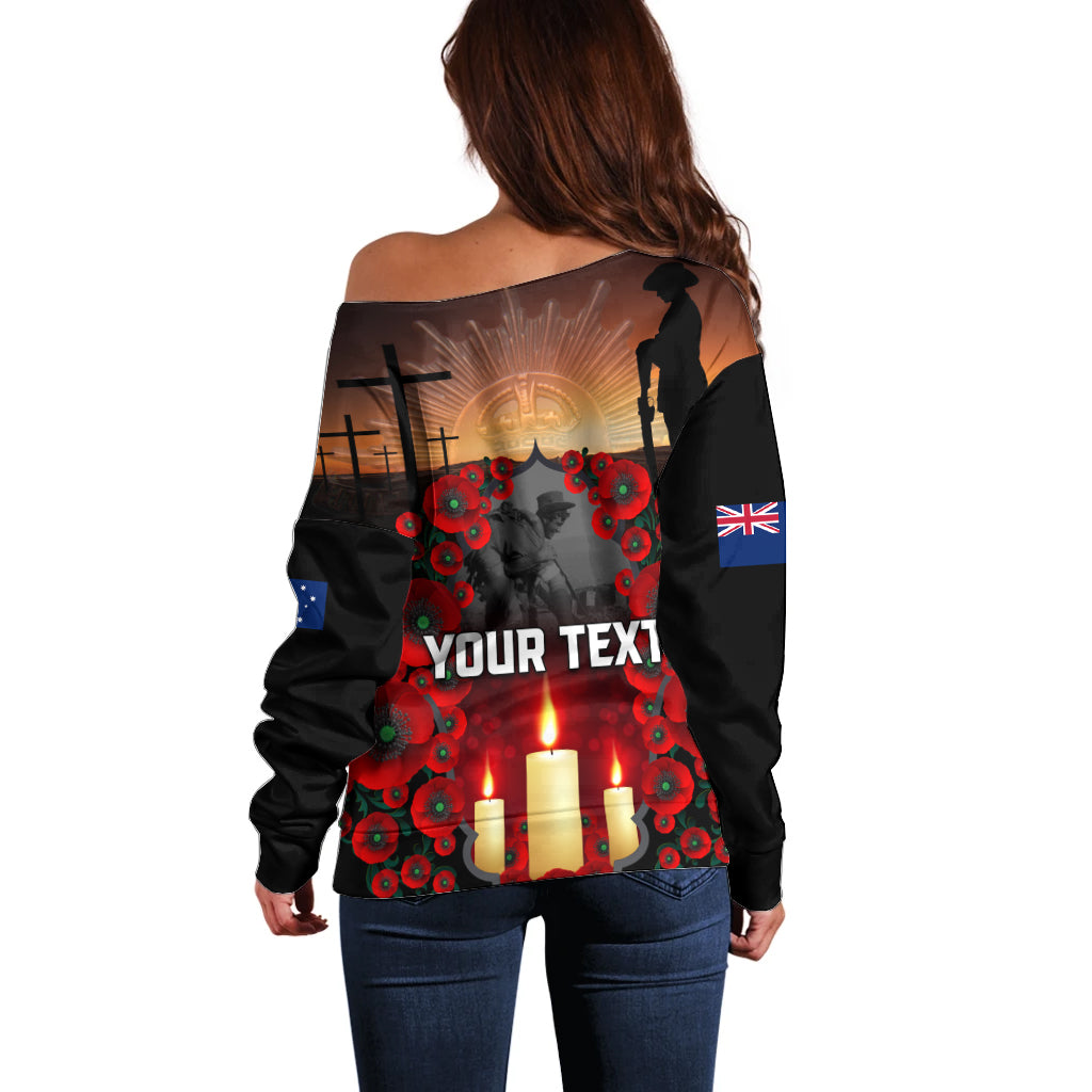 Custom New Zealand and Australia ANZAC Day Off Shoulder Sweater Gallipoli and Canlelight Lest We Forget LT03 - Polynesian Pride