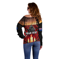 Custom New Zealand and Australia ANZAC Day Off Shoulder Sweater Gallipoli and Canlelight Lest We Forget LT03 - Polynesian Pride