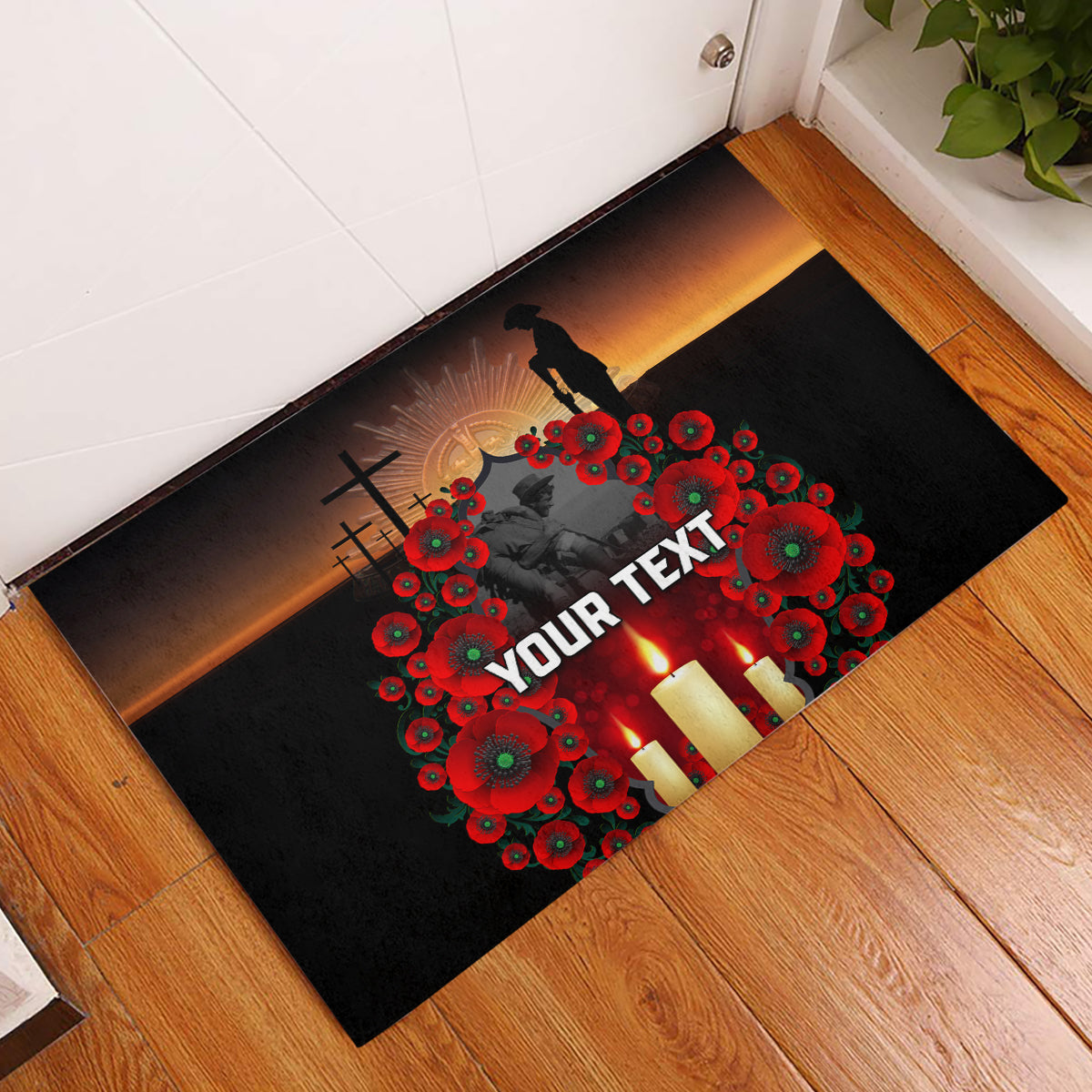 Custom New Zealand and Australia ANZAC Day Rubber Doormat Gallipoli and Canlelight Lest We Forget LT03 Black - Polynesian Pride