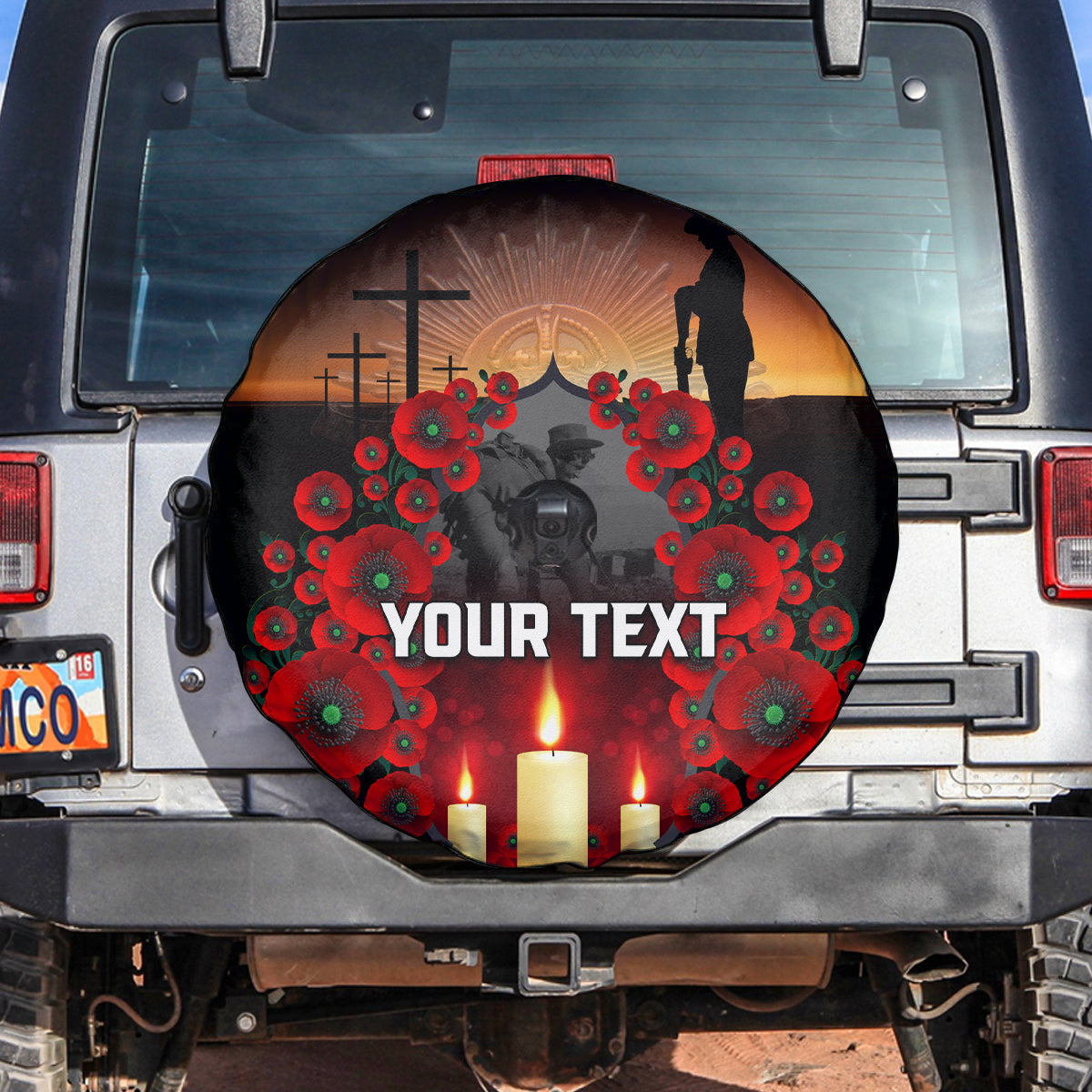 Custom New Zealand and Australia ANZAC Day Spare Tire Cover Gallipoli and Canlelight Lest We Forget LT03 Black - Polynesian Pride